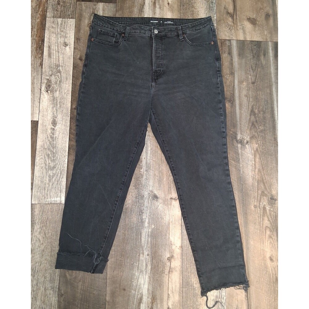 Old Navy High-Rise OG Straight Leg Raw Hem Faded Black Buttonfly Jeans 18 Tall
